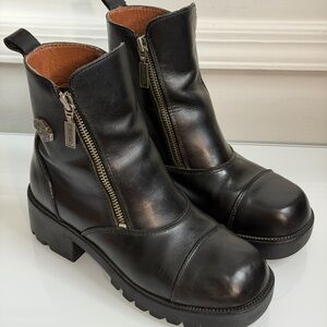 Sleek Black Leather Moto Boots with Zipper